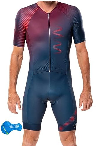 Triathlon Anzug Herren Radsportanzug Einteil Trisuit Einteiler Gepolstert zum Laufen, Radfahren