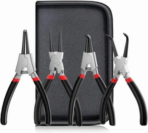 MFBJXC 4 Pack 7 Snap Ring Pliers Set with Storage Pouch, Heavy Duty Internal/External Circlip Pliers Kit with Straight/Bent Jaw, Precision Spring Loaded Pliers for Ring Remover Retaining