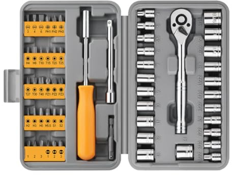ISTOVO Set di Strumenti di Riparazione Automatica con Chiave A Bussola da 57 Pezzi Strumento di Riparazione con Chiave A Cricchetto In Batch Cassetta Degli Attrezzi Multifunzione Strumenti Hardware Du
