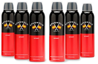 SPAGNOLO - Sport Pack de 6 x 200 ml, Desodorante Hombre Spray, Desodorante para Todo Tipo de Piel, Protección de Larga DuraciónDeodorant Hombre, Fragancia Amaderada Especiada