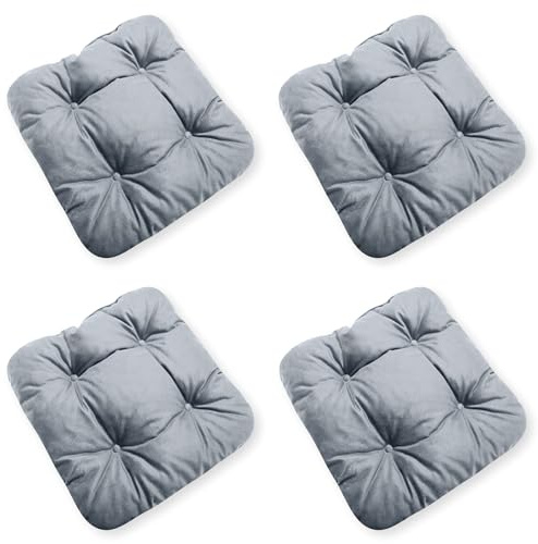 4L Textil 4er Set Stuhlkissen mit Bändern Indoor & Outdoor Sitzkissen 45x45 Gartenstuhlauflagen Sitzauflagen Bodenkissen 40x40 (Grau, 4er Set | 45x45 cm)
