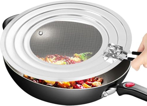 Pfannen Spritzschutz,Pan Splash Guard with Folding Handle,Spritzschutz für Pfannen Ø 20, 24 und 28 cm,Edelstahl Spritzschutz Pfanne,Pfannenspritzschutz Universal zum Schutz vor Fettspritzern