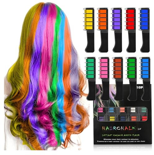 Peigne à Craie Coloré Pour Les Cheveux, Teinture Temporaire De Couleur Vive Pour Les Filles Et Les Enfants, Craie Capillaire Lavable Pour La Fête Le Maquillage Et Le Look Cosplay (10 Couleurs)