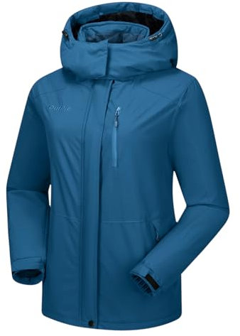 OutPro Chaqueta de esquí para mujer, resistente al agua, chaqueta de snowboard, chaqueta de invierno con capucha, forro grueso de plumón de ganso, bolsillos laterales, chaqueta de senderismo con