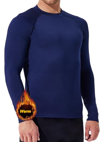 SURFEASY Camiseta térmica de manga larga para hombre con forro de vellón Otoño Invierno Partes superiores cálidas Camiseta de manga larga para fútbol, esquí, deportes de invierno, azul oscuro, 3XL