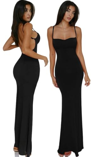AOWVUTS Vestito Lungo Donna Senza Maniche Abito Sexy Senza Schienale Bodycon Maxi Vestito Elasticizzato Vestito Aderente Casual Abito da Cocktail Festa Sera Cerimonia Club