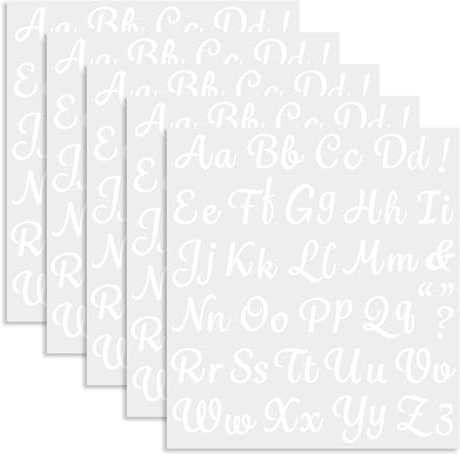 5 Sheets 285 Pieces Iron On Letters for Clothing, 1 Inch White Heat Transfer Vinyl Letters, Iron On Cursive Upper & Lowercase Alphabets Decals with A-Z for Backpack，Jerseys，Fabric T-Shirts DIY