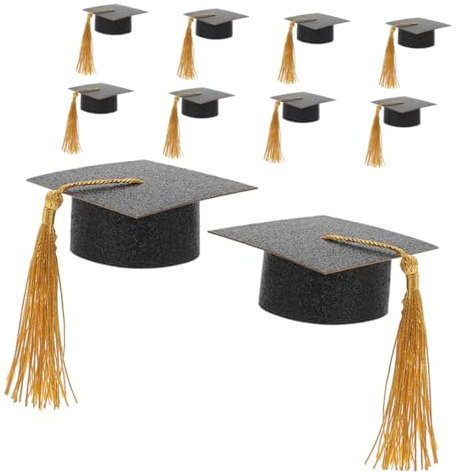 Gatuida 12pièces Mini Chapeaux De Graduation Avec Pompons Jaunes Pour Décoration De Bouteilles De Et Gâteaux Accessoires De Fête Félicitations Diplômés