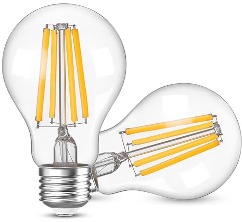 Genixgreen Bombilla LED E27 A60 de 6 W, 100 W, 1300 lúmenes, clásica, de bajo consumo, Edison LED, 2700 K, blanco cálido, para lámparas de araña (paquete de 2)