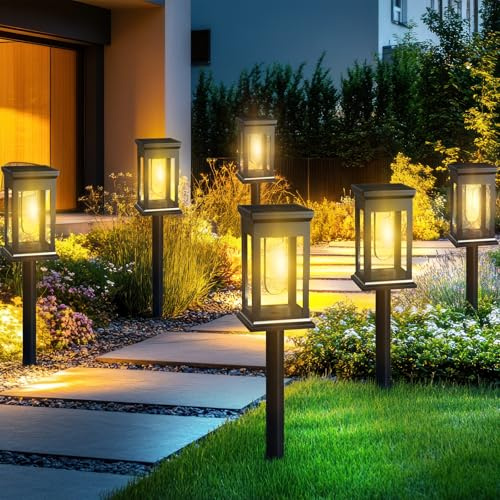 6 Pezzi Luci Solari Da Giardino per Esterni, Lampada LED Tradizionali Al Tungsteno Bianco Caldo 3000K, Capacità Della Batteria 800 Mah, Luci Da Patio Impermeabili IP65, Adatte per Aiuole, Sentieri