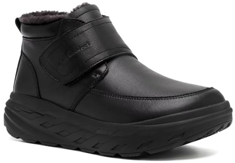 Women's Orthopedic Extra Wide Toe Box Leather Winter Ankle Boots for Diabetic: Comfortable Plantar Fasciitis Arch Support Dress Shoes, Hook and Loop Camping Travel Walking Shoes Black Size 6