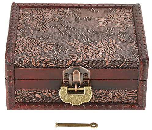 Träsmycken Trinket Box, Handgjorda vintage smycken Keepsake Storage Organizer Dekorativ trälåda med lås