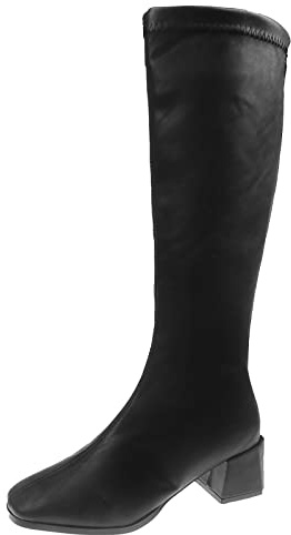 Generisch Women's Boots Pointed Shoes Women Faux Leather Solid Colour Thick Sole Square Heels Zip Medium Ankle Boots Round Toe Shoes Ankle Boots Black Knee High Boots, black, 5 UK