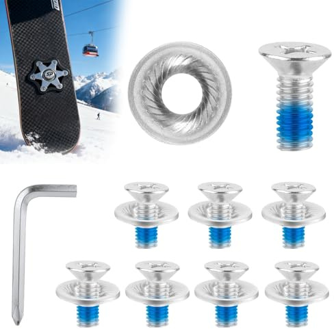NICEWAT Set di 8 viti per attacchi snowboard, viti di fissaggio M6 in acciaio inossidabile con rondelle antiscivolo, viti per attacchi snowboard con cacciavite per ricambi snowboard sportivo