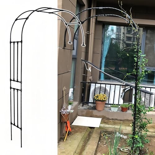 Enrejado de arco de jardín de 240 cm para plantas trepadoras, árbol de rosas de metal, medio arco, jardín, pabellón, decoración de patio trasero (negro, 180 x 240 cm, 1,8 x 2,4 m)