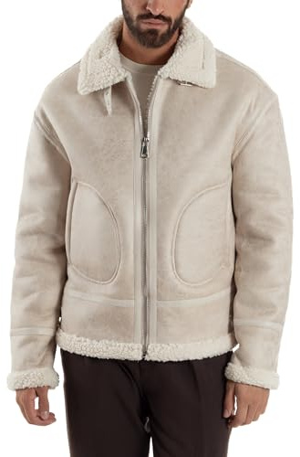 Giosal Giubbotto Montone Uomo Chiodo College Con Zip Giacca Imbottita Calda Aviatore Con Pelliccia Casual Vari Colori (IT, Testo, S, Regular, Regular, Beige3)