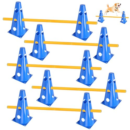 Wapasezyar Sports Lot de 10 cônes + 5 barres, hauteur : 23 cm, longueur : 80 cm, entraînement de coordination pour enfants, chiens pour sauter, kit d'agilité pour le football, les sports canins, les