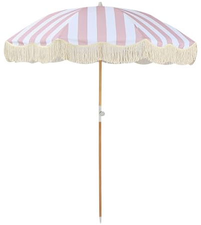 Outdoor Patio Umbrella - 200cm UV Protection 50+ Beach Umbrella, Adjustable Tilt, Portable Market Umbrella with 8 Sturdy Ribs, Balcony Umbrella, Solid Wood, Includes Carry Bag