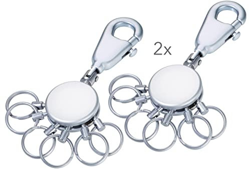 TROIKA 2X PATENT SCHLÜSSELHALTER Basic Set KYR60/MC TB-KYR60/MC Schlüsselanhänger abnehmbare Ringe Metall matt Karabinerhaken 6 ausklinkbare Ringe Schlüsselorganisation