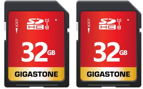 GIGASTONE 32GB 2-Pack SD Card UHS-I U1 Class 10 SDHC Memory Card High-Speed Full HD Video Canon Nikon Sony Pentax Kodak Olympus Panasonic Digital Camera, with 2 Mini Cases