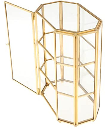 MagiDeal Golden Vintage Glass Jewelry Box Display Case Organizer for Trinkets, Necklace, Ring, Diamond, Flower 6.7x4x8.3