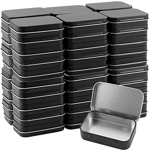 ZOENHOU 60 PCS 3.7 x 2.3 x 0.8 Inch Rectangular Metal Empty Hinged Tins, Matte Black Portable Small Storage Tin Box Containers with Lids, Home Organizer for Jewelry Crafts Candy Gift Card Holder