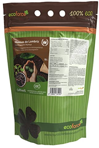 CULTIVERS Humus de Lombriz Ecológico 12 L Universal Abono para Plantas y Huerto | Fertilizante Orgánico Natural Mejora el Suelo Estimula el Crecimiento y Aumenta la Producción de los cultivos