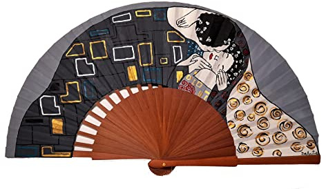 Abanico beso de Klimt/abanico moderno/Abanico español/Abanico pintado a mano/Abanico flamenco/Abanico de madera/Abanicos Sevilla El Beso de Klimt