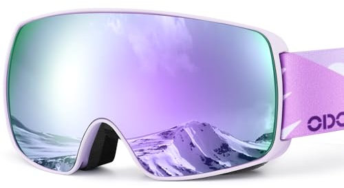 Odoland Skibrille Kinder, Snowboardbrille für Jungen und Mädchen (8-16 Jahre), Helmkompatible Verspiegelt Schneebrille UV-Schutz Anti-Fog zum Skifahren Skaten