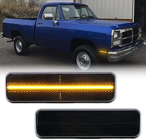 R&F Auto LED Front Smoked Side Marker Lights Compatible with Ram D150 D250 D350 W250 1972-1993 Pickup Ramcharger Bumper Sidemarker Lamps Fender Indicator Turn Signal Light