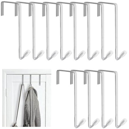 DGHOME 12Pcs Metal Over Door Hook, 4.5cm (1.8) Over Door Cabinet Hangers, Reversible Dual Head Metal Door Hanger for Hanging Clothes, Towels, Coats and More (Silver)