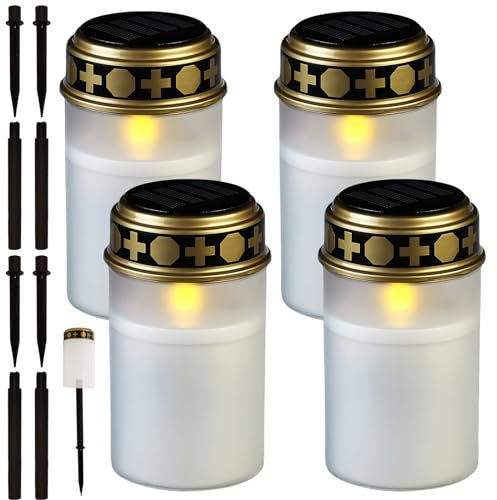 Vegena Vela para Cementerios, Luces Funerarias, Velas LED para Tumba, Juego De 4 Luz LED para Tumbas, Velas LED Tumbas Exterior, Vela para Tumba LED, Vela LED para Tumba, Efecto Parpadeo Realista