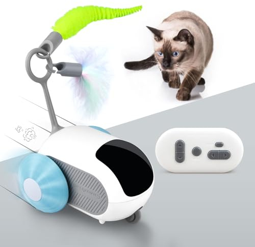 TOHDNC Giocattolo Interattivo per Gatti Con Telecomando, 2 Velocità Automatico Mobile Auto Giocattolo per Gatti Adulti Annoiati