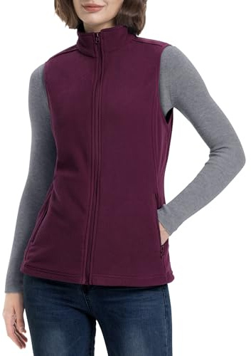 33,000ft Damen Fleece Weste Jacke Standkragen Ultraleicht Outdoor Westen Tops mit Taschen Reißverschluss Gilets Damenweste Tiefes Fuchsia 42