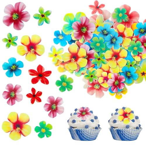 70Pcs Edible Flowers for Cakes, Multicolour Edible Flowers Cake Decorations Birthday Flower Cake Toppers for Womens Girls Wedding Party Cake Wall Party Food Decorations