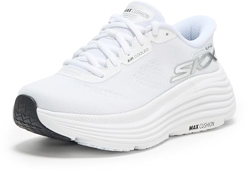 Skechers MAX Cushioning Endeavour Hallandale - Zapatos sin Cordones para Mujer, Textil Blanco y Ribete Negro, 37 EU