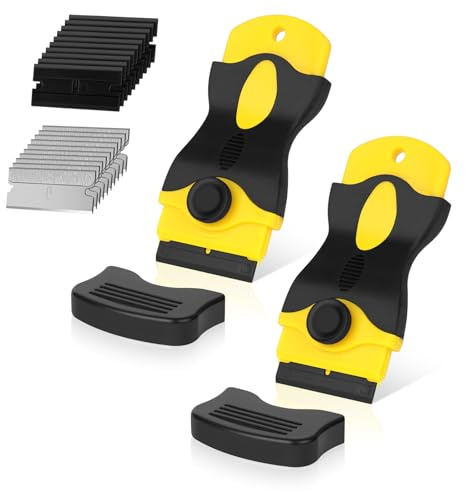 Flintronic 2 stycken skrapor, keramikfälgsskrapa med 20 rostfritt stål och plastblad, skrapa köksspapa, keramikfält, repor, glasskrapa, spisskrapa för häll, ugn, glaskeramik (gul)