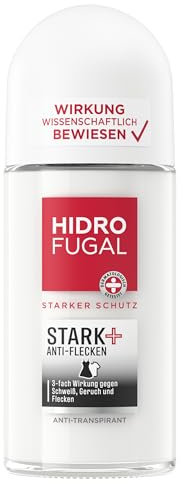 Hidrofugal STARK + ANTI-FLECKEN Roll-on, starker Deo Schutz gegen Schweiß, Geruch und Flecken, Antitranspirant ohne Ethylalkohol gegen Achselnässe & Körpergeruch (50 ml)