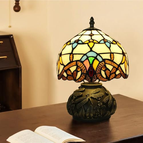 Chao Zan Lámparas de mesa pequeñas, vintage lamparas de mesita de noche barroca, luz de mesilla con pantalla de vidrieras (A)