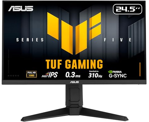 ASUS TUF Gaming Series 5 24.5” 1080P Gaming Monitor (VG259QMRL5A) - Full HD, Fast-IPS Panel, 310Hz, 0.3ms, DisplayHDR400, 99% sRGB, Height Adjustable, DisplayWidget, Gaming AI, 3 yr Warranty
