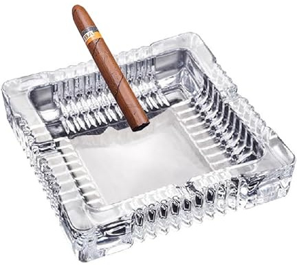 Handmade Glass Ashtray, Ashtray Ash Holder for Indoor or Outdoor Patio Desktop Office Smokers, Ash Tray for Tabletop Home Office Decor (Crystal, XL)