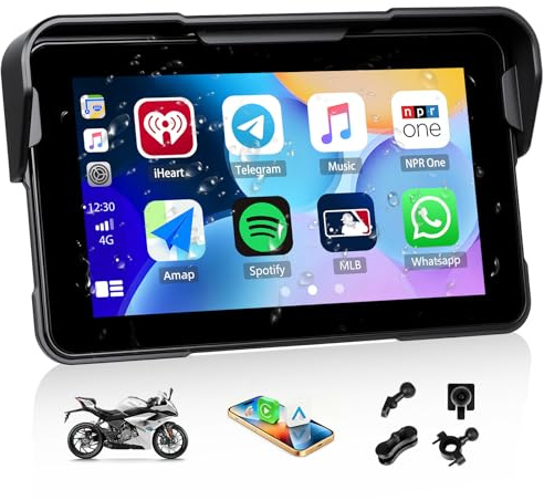 SIXWIN Carplay Pantalla para Moto con Carplay inalámbrico Android Auto, 5 Pulgadas HD Pantalla Táctil, Impermeable, navegador para Moto, Bluetooth,Siri y Asistente de G00gle