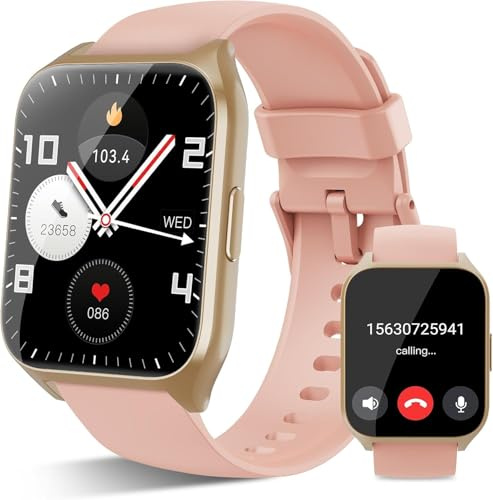 Smartwatch Uomo Donna, 1.85 HD Orologio Smartwatch con Effettua/Risposta Chiamate,112+Sportive Watch con Contapassi Sonno Cardiofrequenzimetro, IP68 Orologio Fitness Tracker per Android iOS, Oro Rosa