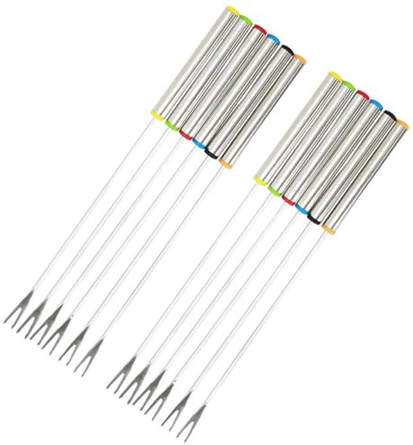 GARVALON Forchette per Fonduta in Acciaio Inox 24 CM Set 12 Pezzi Colorate Manico Termoisolante per Barbecue Frutta e Dessert Utensili da Cucina per Picnic e Uso Familiare