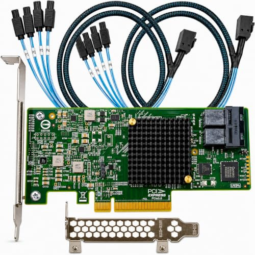 SAS HBA Card Compatible with LSI 9300-8i IT Mode, 8-Port, SAS3008 PCIe 3.0 x8, 2X SFF-8643 Breakout Cables, HBA Controller for ZFS TrueNAS unRAID NAS