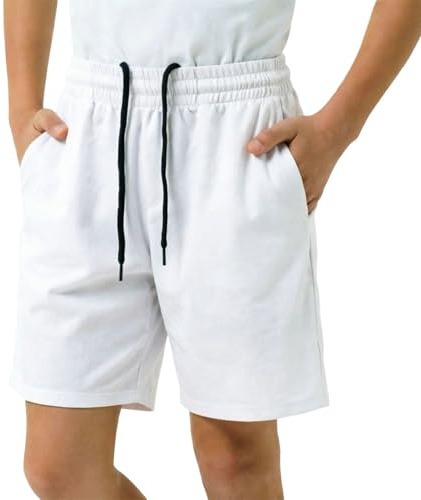 Shorts Garçon Enfant Pantalons Courts Vêtements de Sport pour s, idéaux pour Le Basketball, la Course à Pied et la Musculation, avec et (White, 12-13 Years)