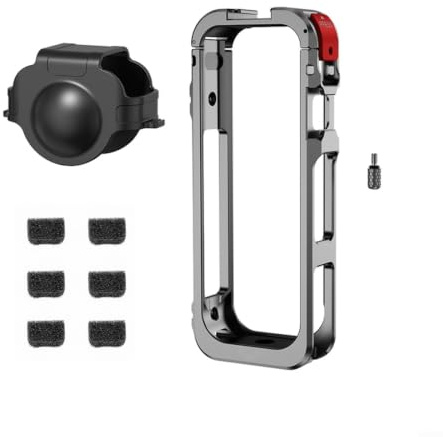 Hoppipola Gabbia per fotocamera Insta360 X5 in lega di alluminio con protezione per obiettivo in silicone e 6 protezioni antivento per microfono