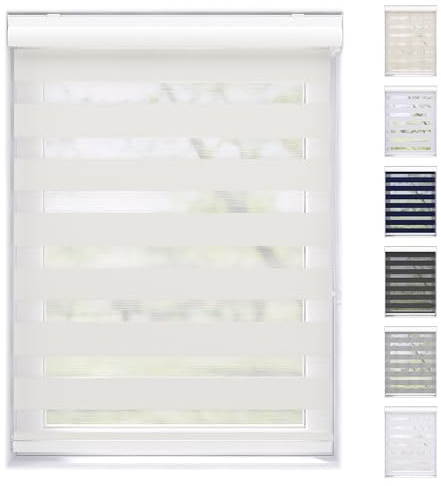 EFIXS Doppelrollo mit Kassette Montage Wand/Decke mit Bohren Breiten: 40-220, Höhe: bis 240 Hier: BxH (60 x 130) cm (Schneeweiss) Premium Duorollo, oder ohne Bohren mit Klemmhalter am PVC-Fenster