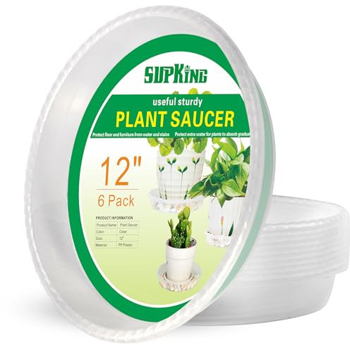 SupKing Pflanzen-Untersetzer, stabile Kunststoff-Pflanzentropfschalen, langlebig, transparent, Untersetzer, perfekte wasserdichte Pflanzschale für drinnen und draußen, 30,5 cm, 6 Stück