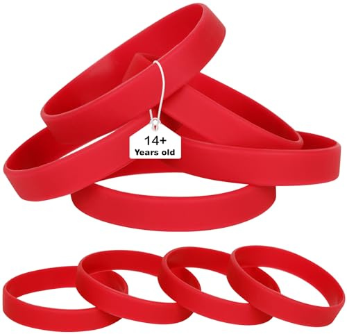 LVNRIDS Red Silicone Elastic Wristbands Rubber Bracelets 25 Pcs for Adult, 20.2 cm Length Coloured Wrist Bands Silicone for Business School Activity Party Events Music Festival